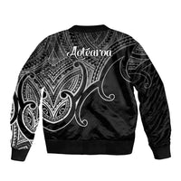 Aotearoa Polynesian Bomber Jacket with Maori Koru Black LT9 - Wonder Print Shop