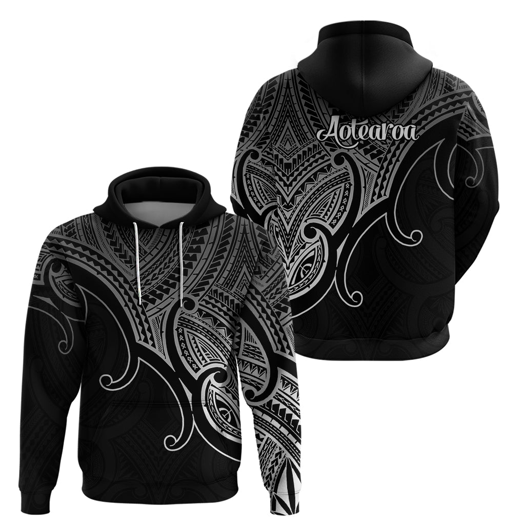 Aotearoa Polynesian Hoodie with Maori Koru Black - Wonder Print Shop