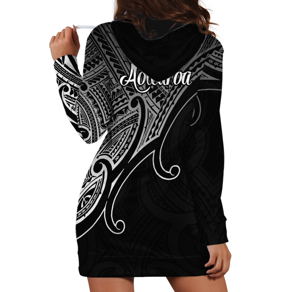 Aotearoa Polynesian Hoodie Dress with Maori Koru Black - Wonder Print Shop
