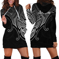 Aotearoa Polynesian Hoodie Dress with Maori Koru Black - Wonder Print Shop