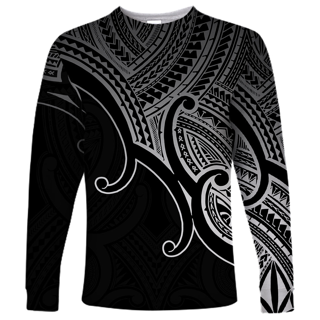 Aotearoa Polynesian Long Sleeve Shirt with Maori Koru Black - Wonder Print Shop