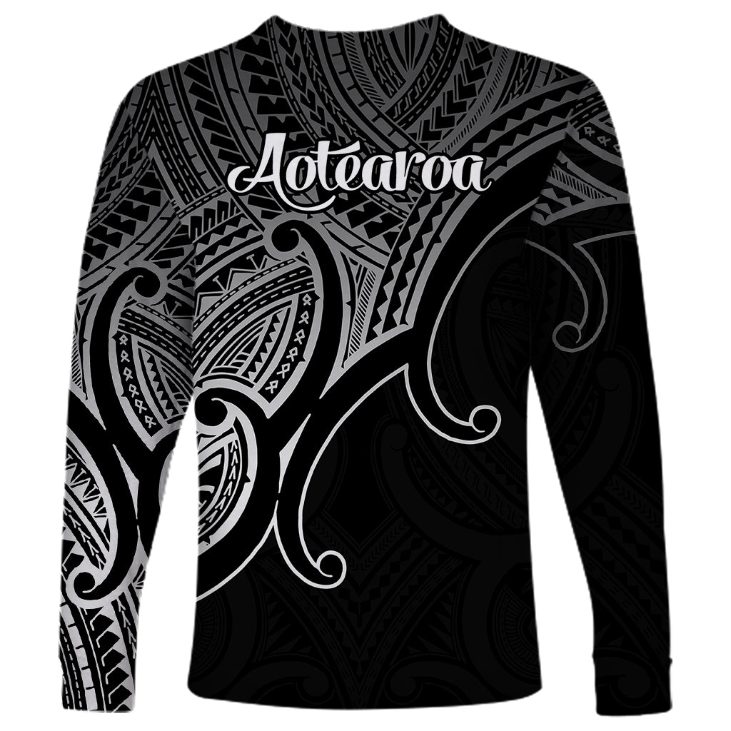Aotearoa Polynesian Long Sleeve Shirt with Maori Koru Black - Wonder Print Shop