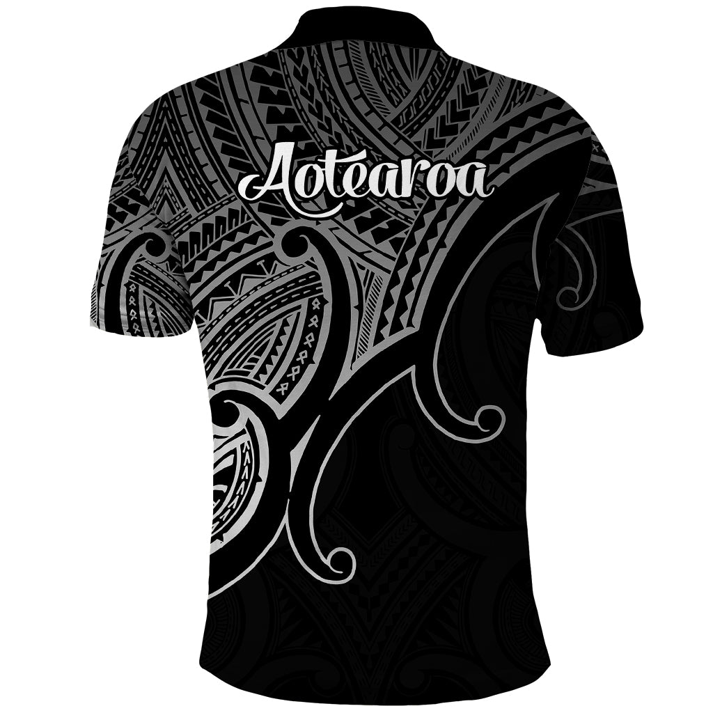 Aotearoa Polynesian Polo Shirt with Maori Koru Black - Wonder Print Shop