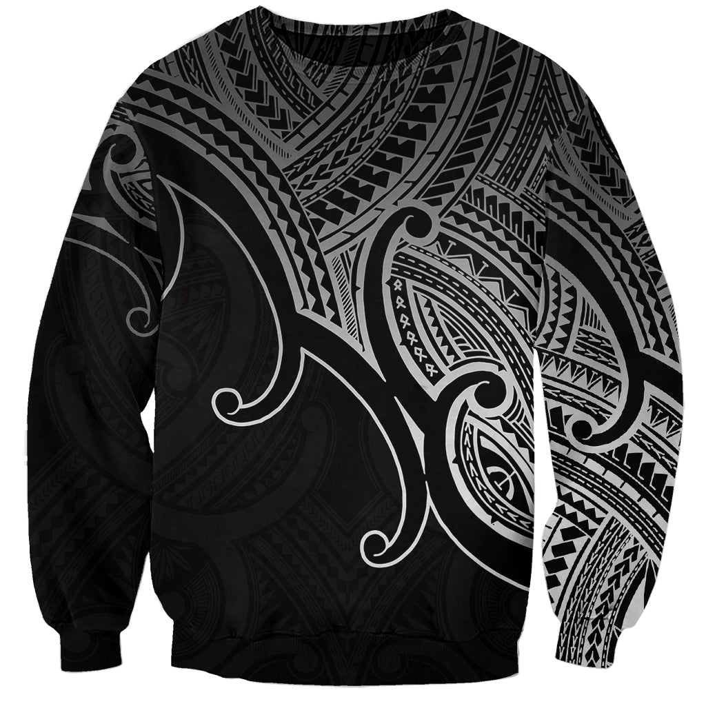 Aotearoa Polynesian Sweatshirt with Maori Koru Black - Wonder Print Shop