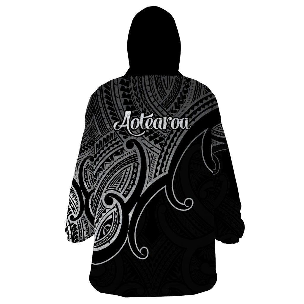 Aotearoa Polynesian Wearable Blanket Hoodie with Maori Koru Black - Wonder Print Shop