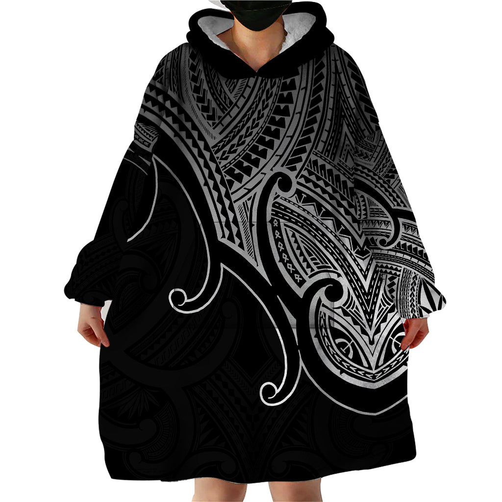 Aotearoa Polynesian Wearable Blanket Hoodie with Maori Koru Black - Wonder Print Shop