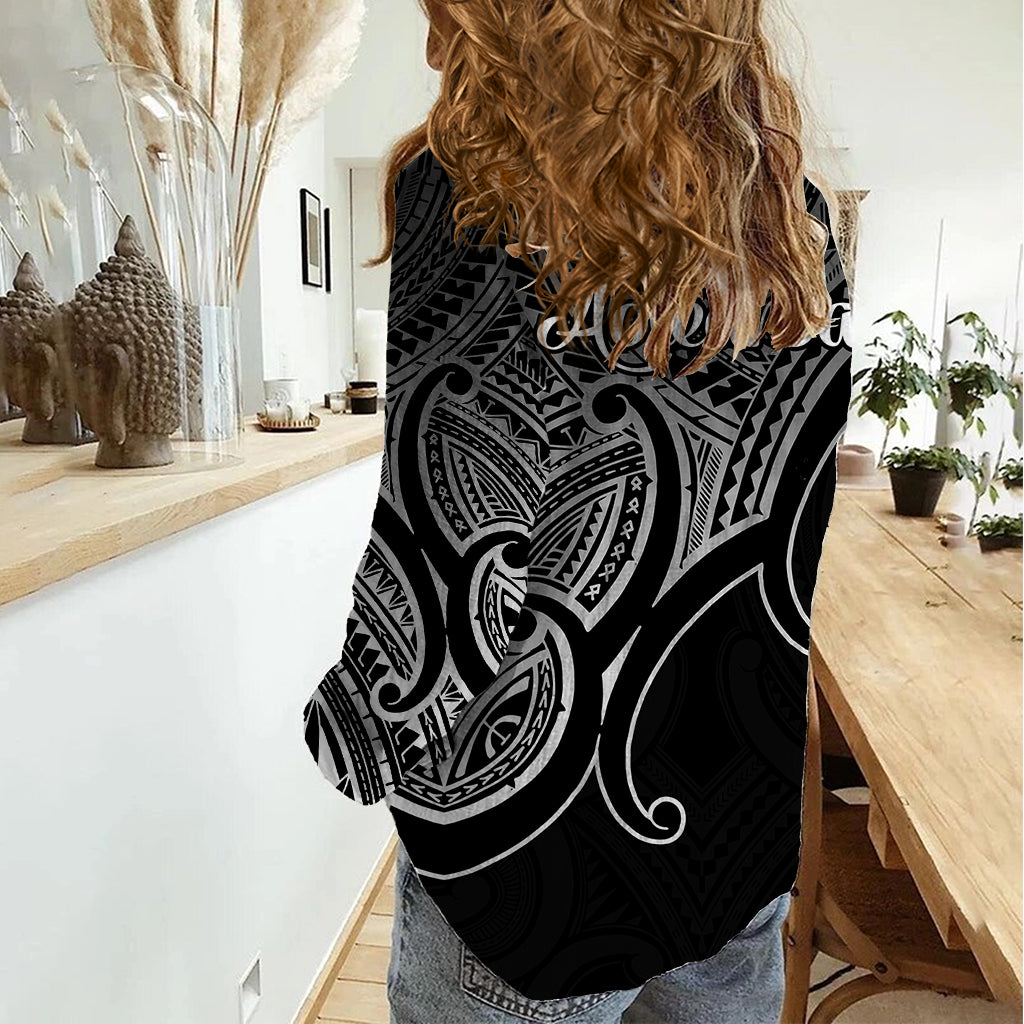 Aotearoa Polynesian Women Casual Shirt with Maori Koru Black - Wonder Print Shop
