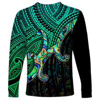 Aotearoa Polynesian Long Sleeve Shirt with Maori Koru Blue - Wonder Print Shop