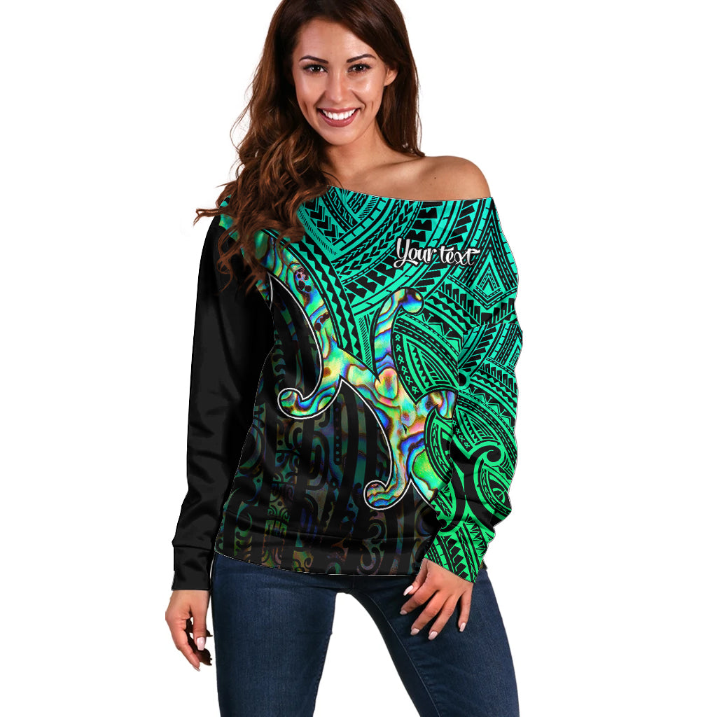 Aotearoa Polynesian Off Shoulder Sweater with Maori Koru Blue - Wonder Print Shop
