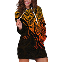 Aotearoa Polynesian Hoodie Dress with Maori Koru Gold - Wonder Print Shop