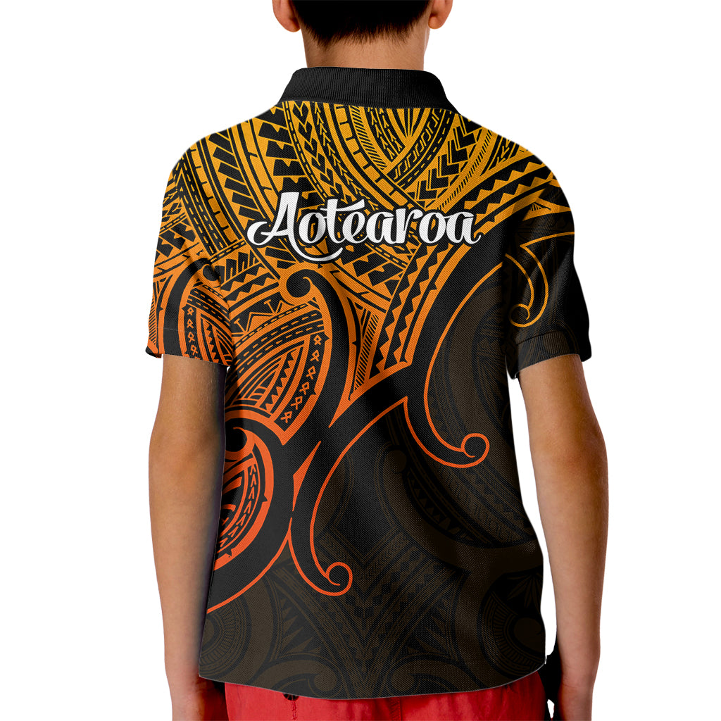 Aotearoa Polynesian Kid Polo Shirt with Maori Koru Gold - Wonder Print Shop