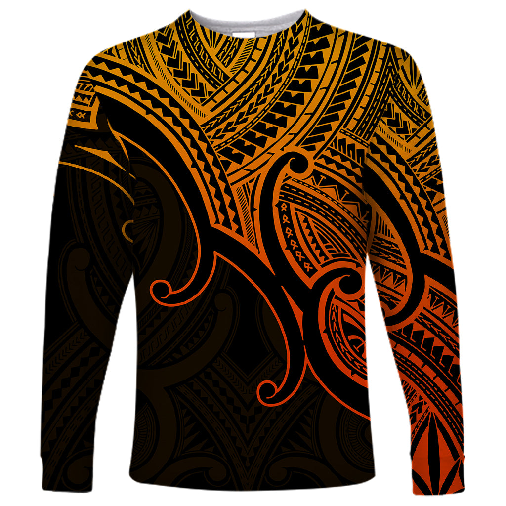 Aotearoa Polynesian Long Sleeve Shirt with Maori Koru Gold - Wonder Print Shop