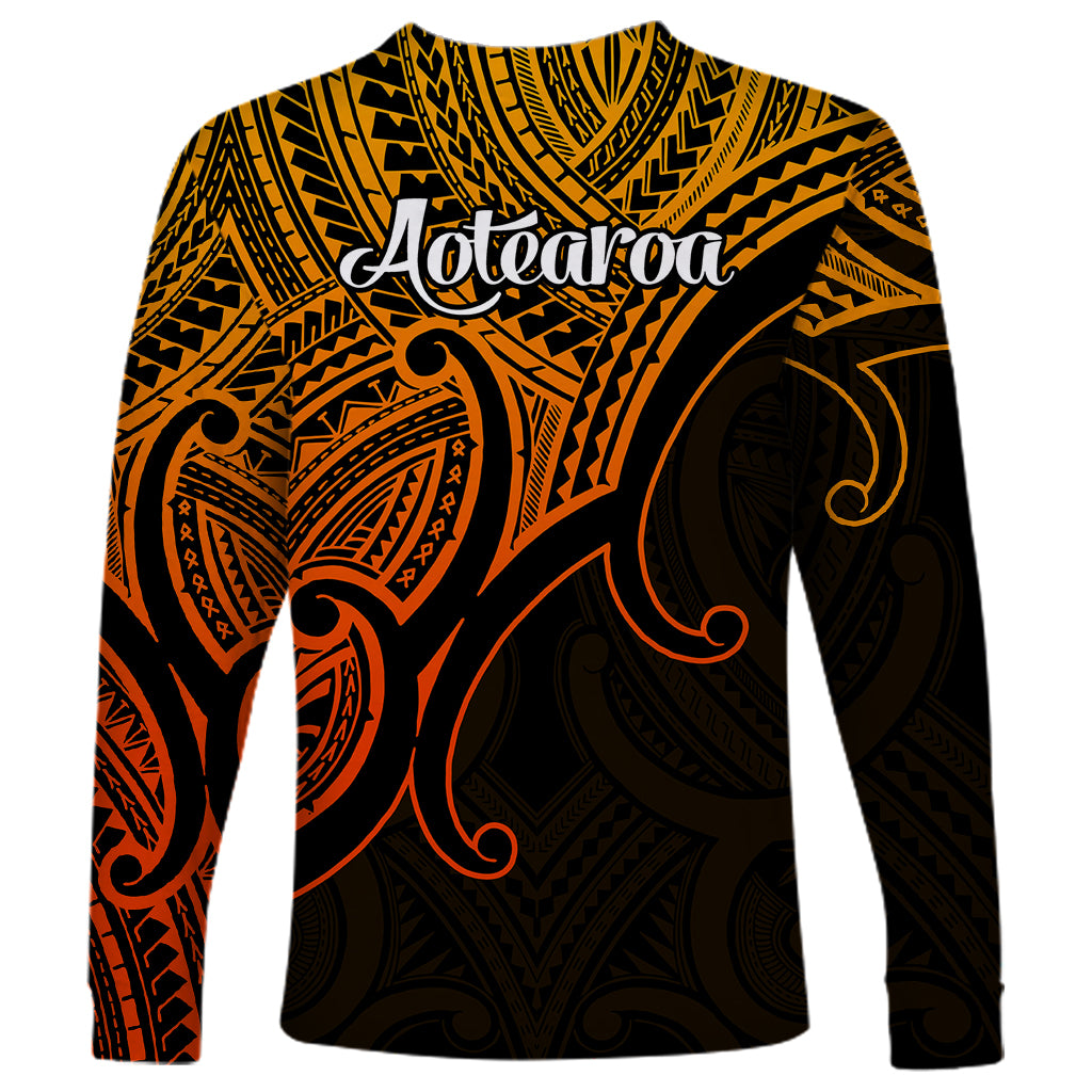 Aotearoa Polynesian Long Sleeve Shirt with Maori Koru Gold - Wonder Print Shop