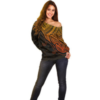 Aotearoa Polynesian Off Shoulder Sweater with Maori Koru Gold - Wonder Print Shop