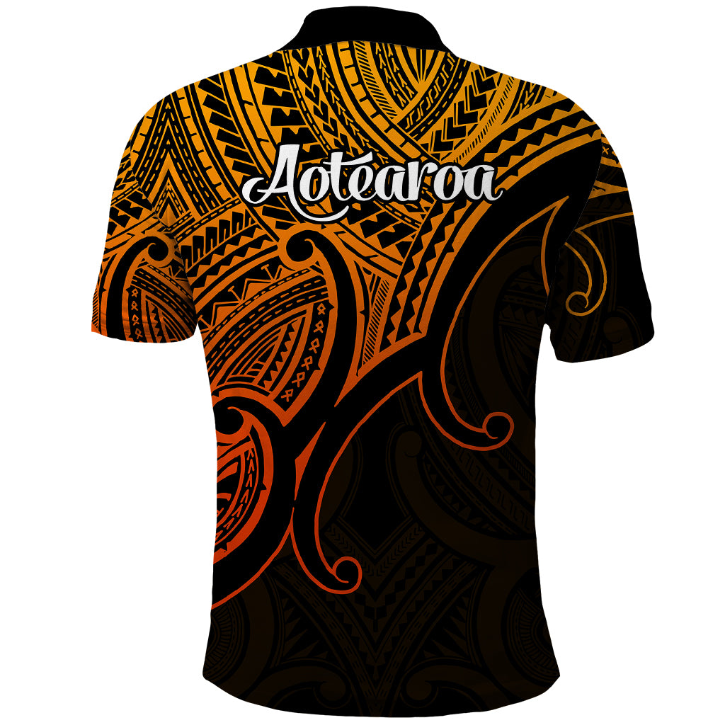 Aotearoa Polynesian Polo Shirt with Maori Koru Gold - Wonder Print Shop