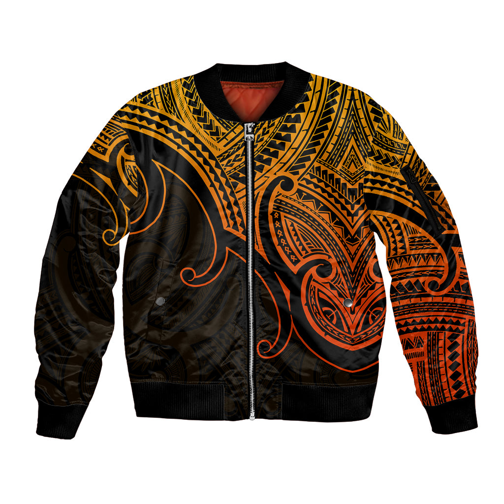Aotearoa Polynesian Sleeve Zip Bomber Jacket with Maori Koru Gold - Wonder Print Shop