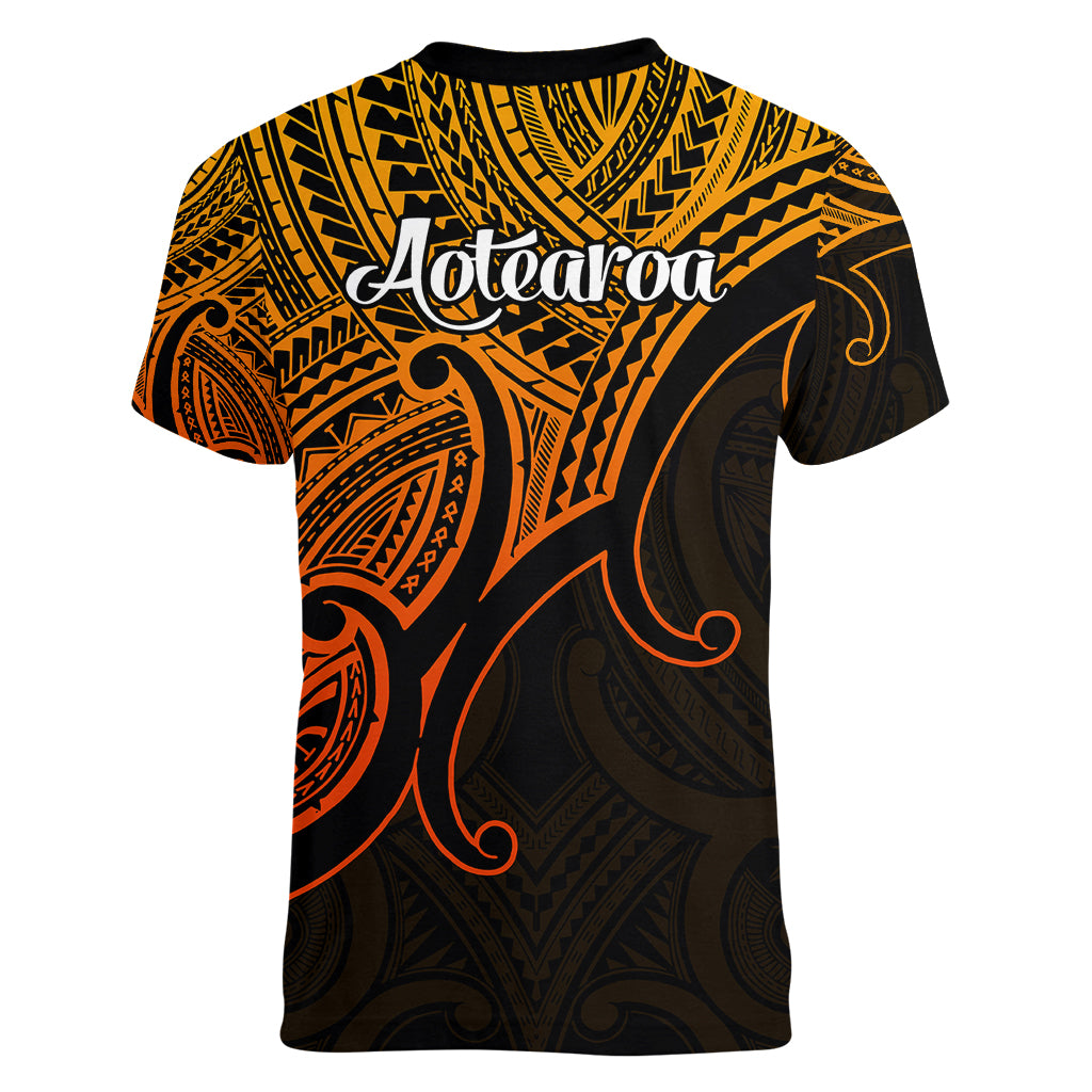 Aotearoa Polynesian Women V Neck T Shirt with Maori Koru Gold - Wonder Print Shop