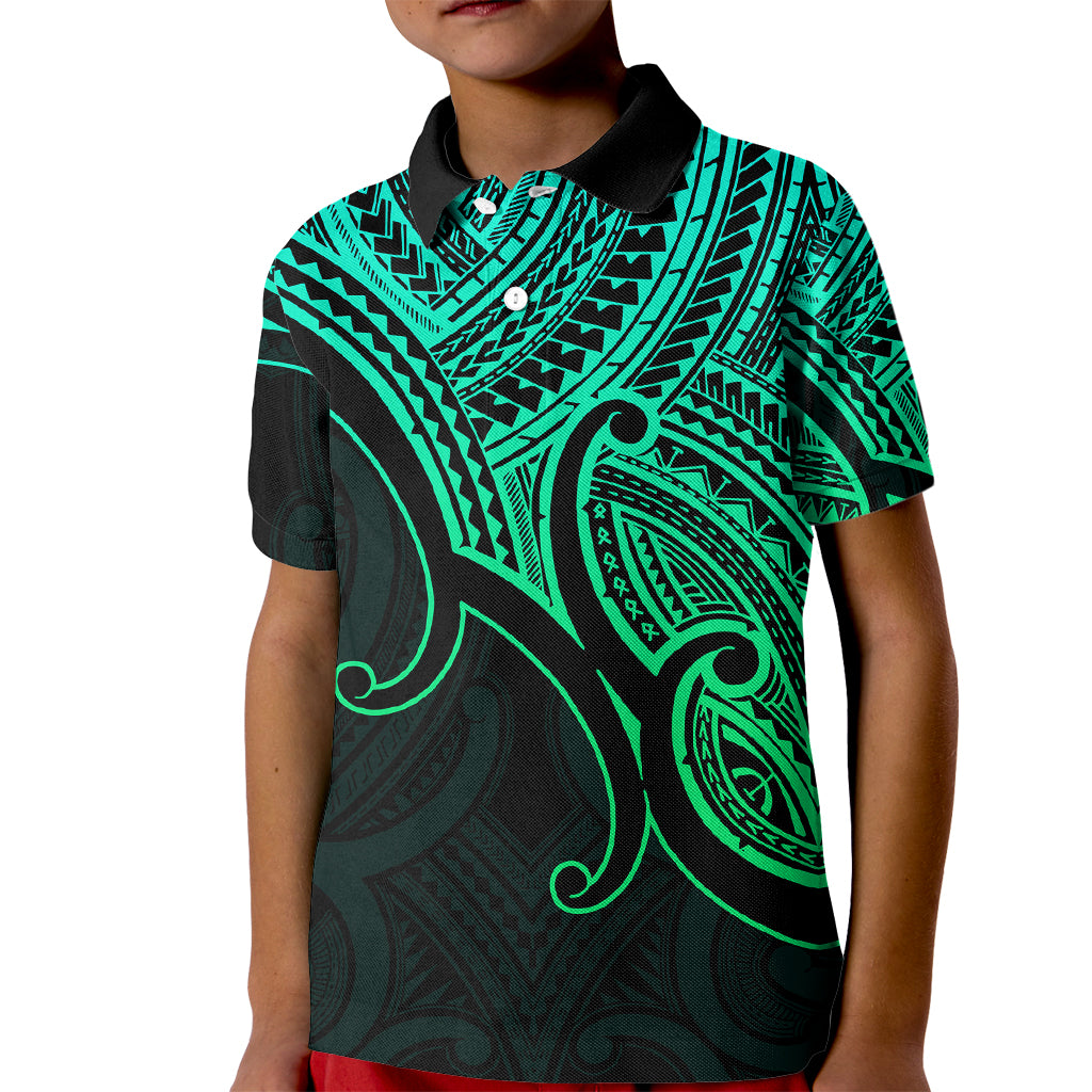 Aotearoa Polynesian Kid Polo Shirt with Maori Koru Green - Wonder Print Shop