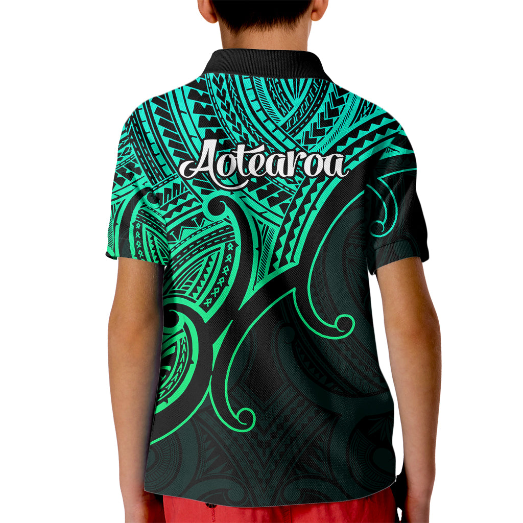 Aotearoa Polynesian Kid Polo Shirt with Maori Koru Green - Wonder Print Shop