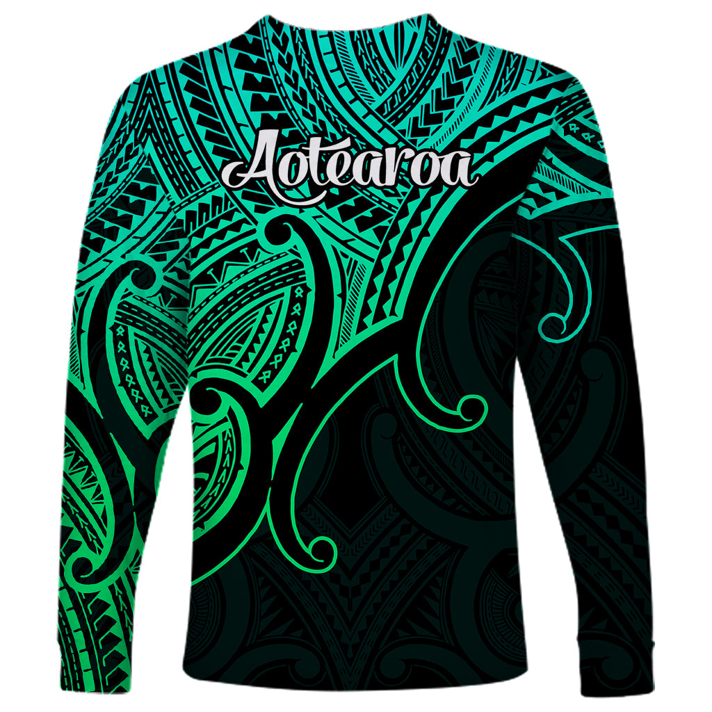 Aotearoa Polynesian Long Sleeve Shirt with Maori Koru Green - Wonder Print Shop