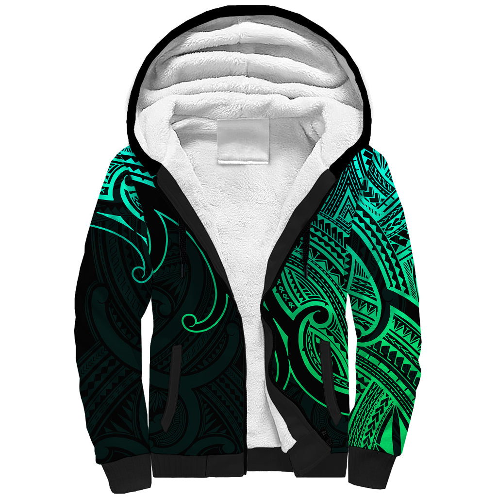 Aotearoa Polynesian Sherpa Hoodie with Maori Koru Green - Wonder Print Shop