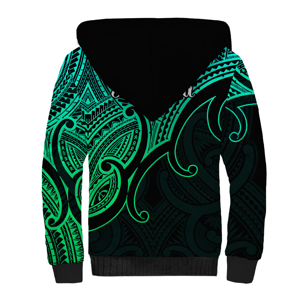 Aotearoa Polynesian Sherpa Hoodie with Maori Koru Green - Wonder Print Shop