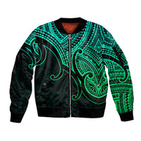 Aotearoa Polynesian Sleeve Zip Bomber Jacket with Maori Koru Green - Wonder Print Shop
