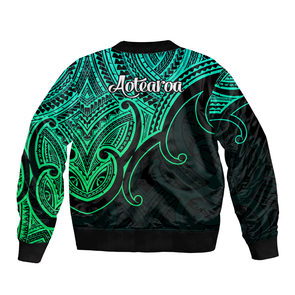 Aotearoa Polynesian Sleeve Zip Bomber Jacket with Maori Koru Green - Wonder Print Shop
