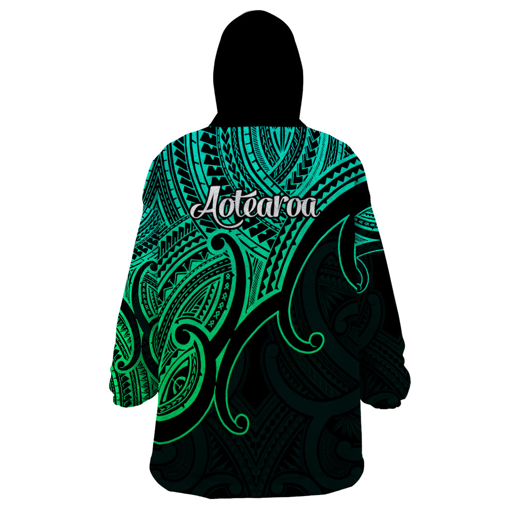 Aotearoa Polynesian Wearable Blanket Hoodie with Maori Koru Green - Wonder Print Shop