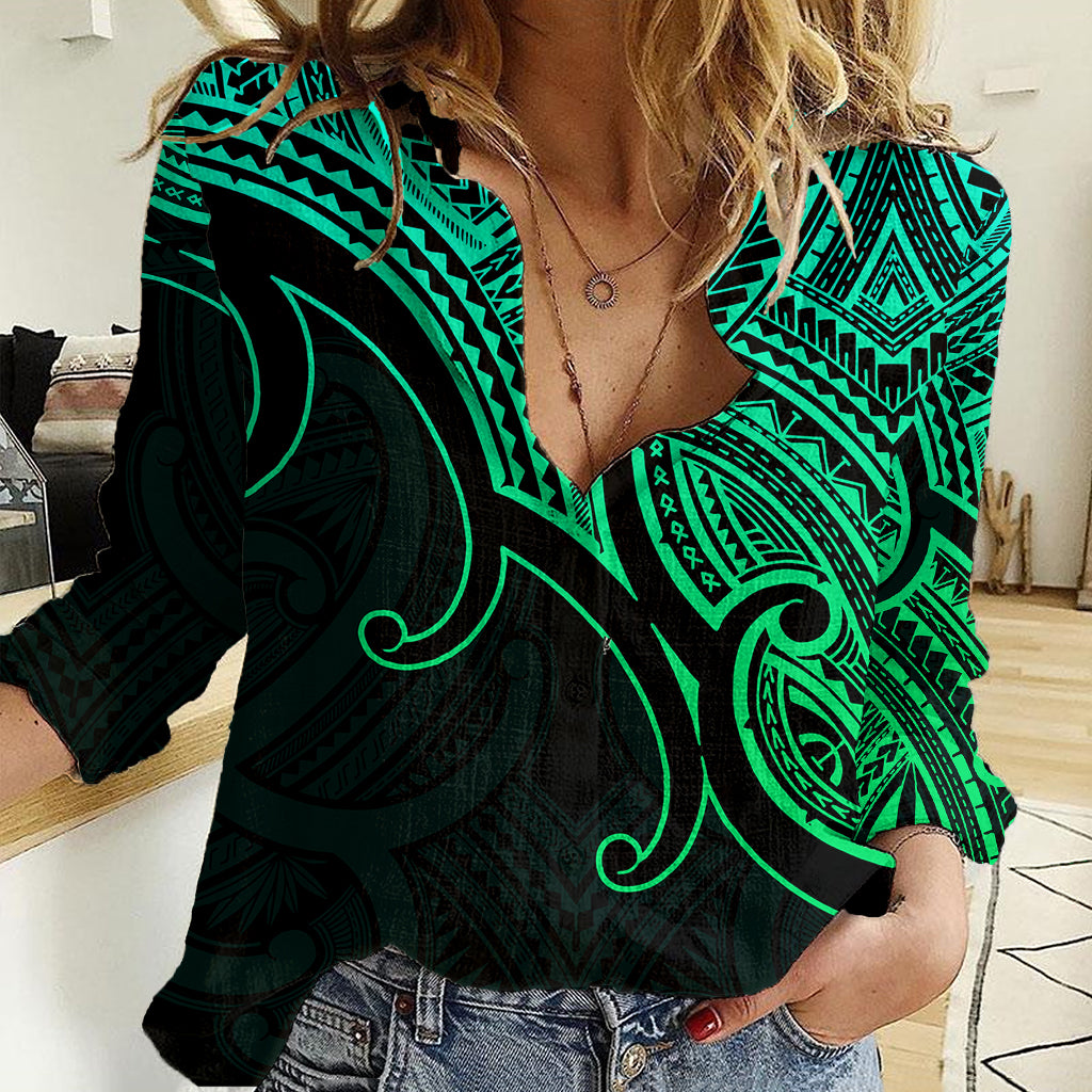 Aotearoa Polynesian Women Casual Shirt with Maori Koru Green - Wonder Print Shop