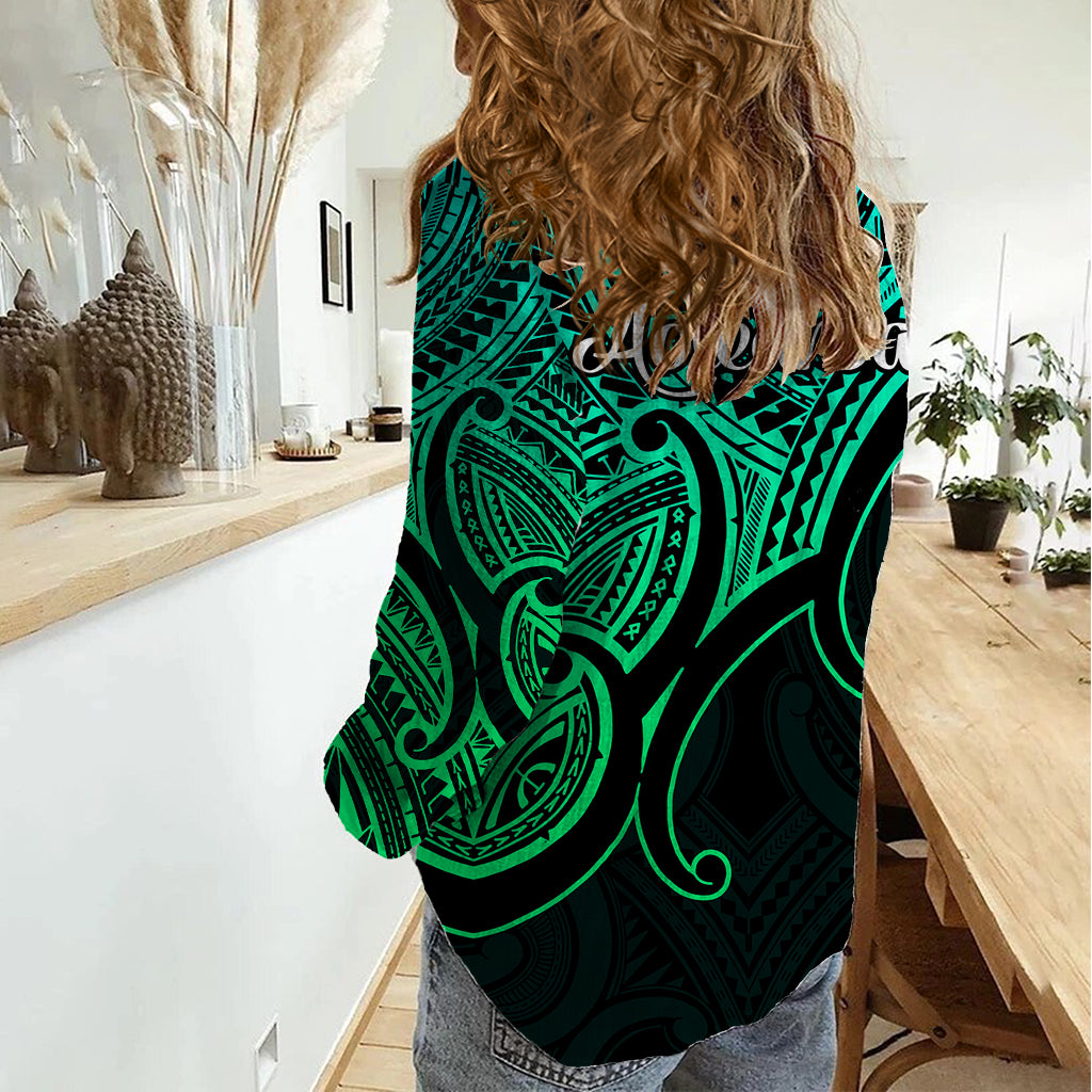 Aotearoa Polynesian Women Casual Shirt with Maori Koru Green - Wonder Print Shop