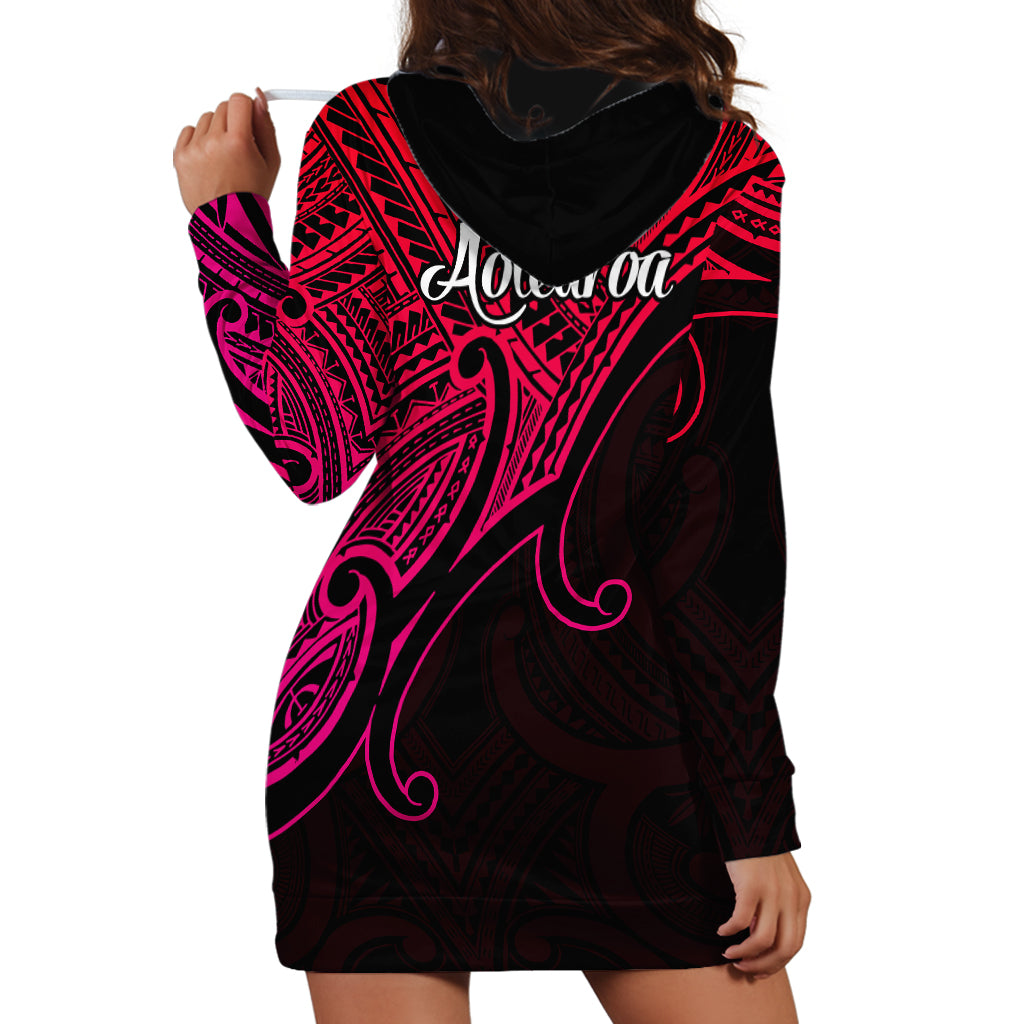 Aotearoa Polynesian Hoodie Dress with Maori Koru Pink - Wonder Print Shop