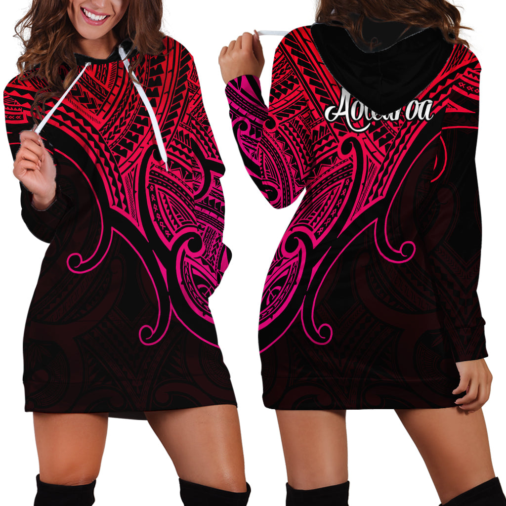 Aotearoa Polynesian Hoodie Dress with Maori Koru Pink - Wonder Print Shop