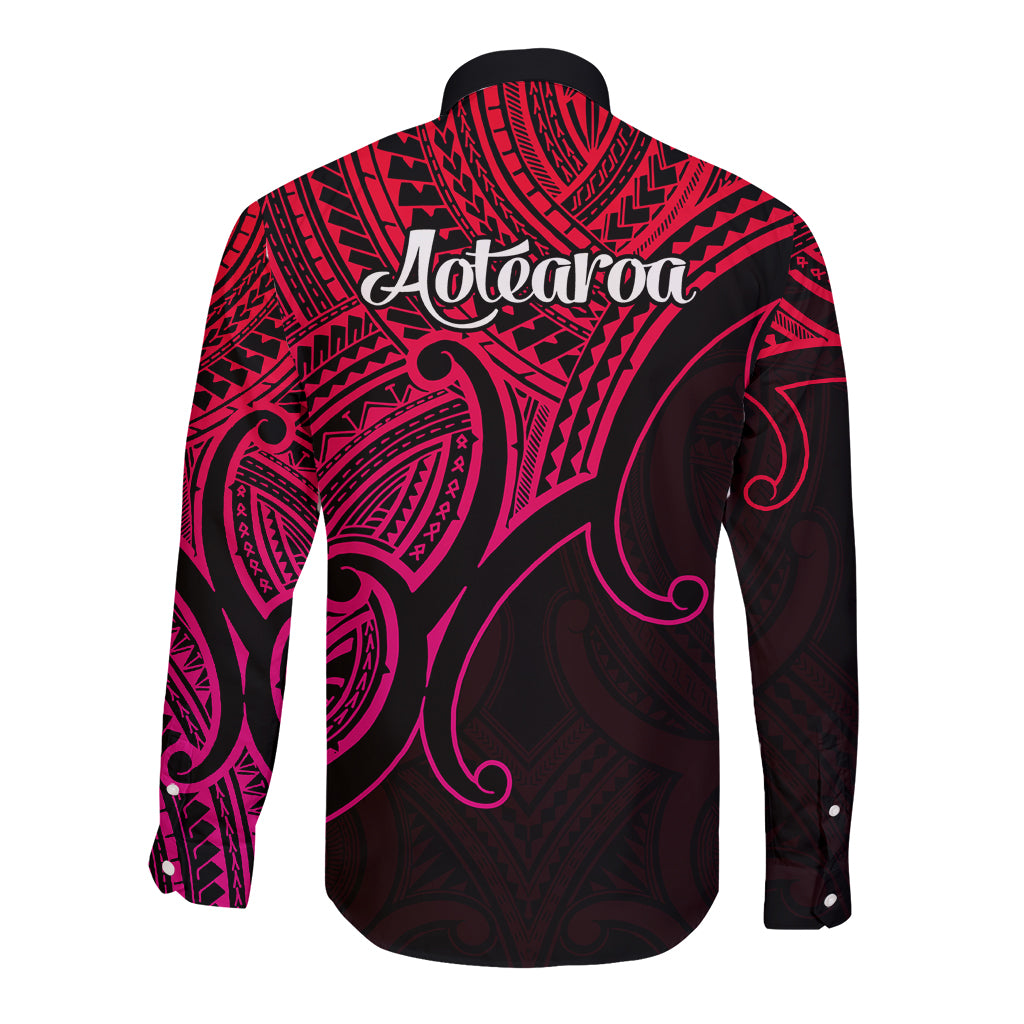 Aotearoa Polynesian Long Sleeve Button Shirt with Maori Koru Pink - Wonder Print Shop
