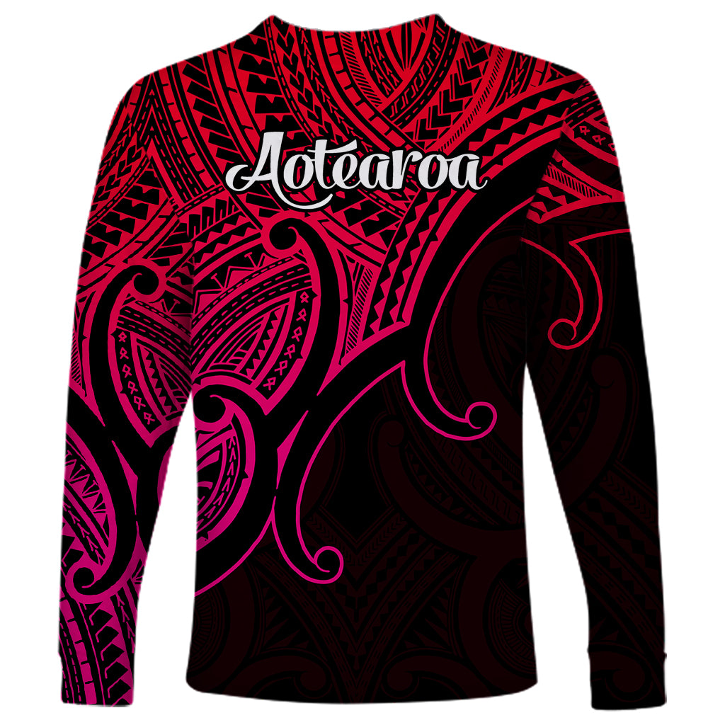 Aotearoa Polynesian Long Sleeve Shirt with Maori Koru Pink - Wonder Print Shop