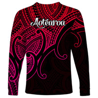 Aotearoa Polynesian Long Sleeve Shirt with Maori Koru Pink - Wonder Print Shop