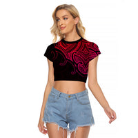 Aotearoa Polynesian Raglan Cropped T Shirt with Maori Koru Pink - Wonder Print Shop