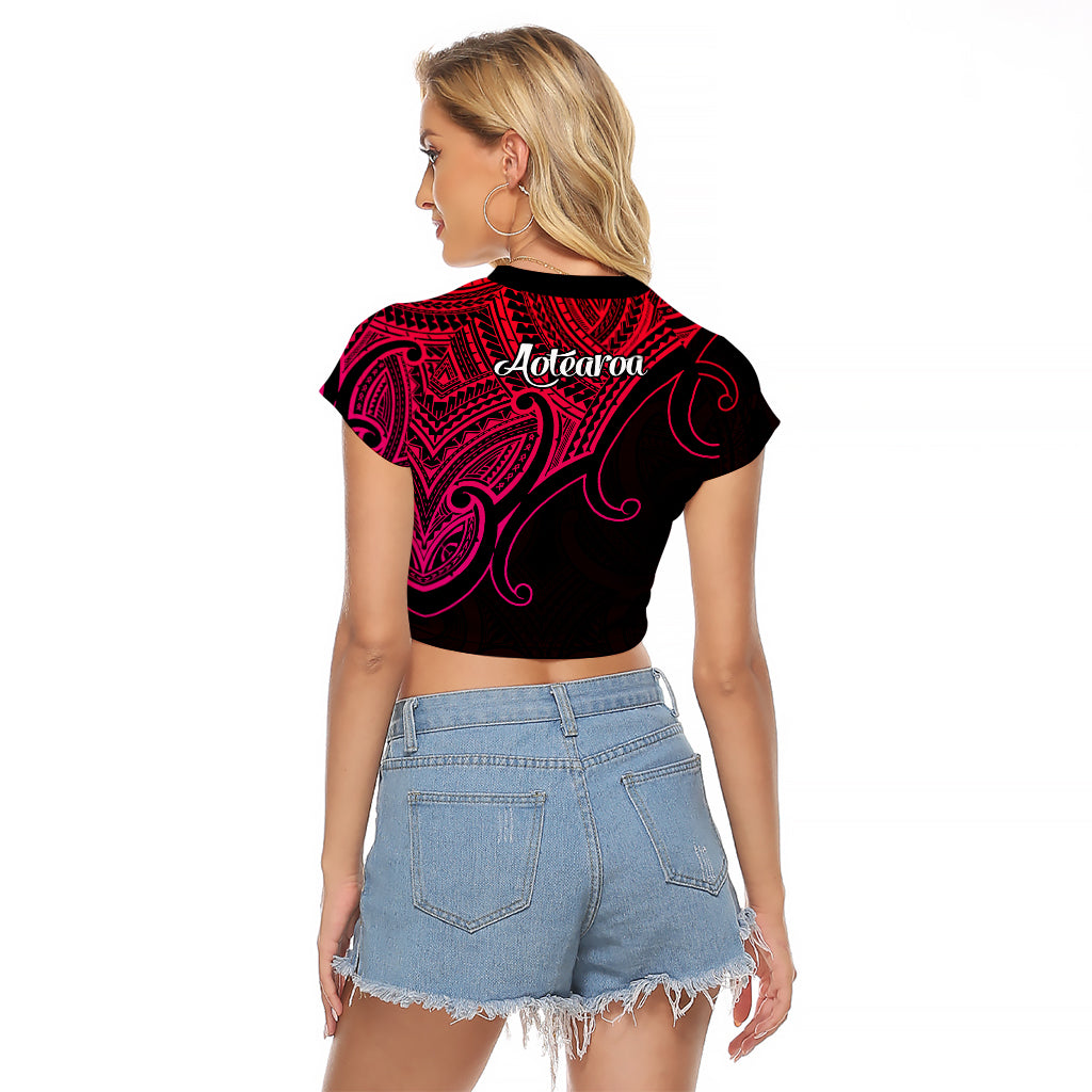 Aotearoa Polynesian Raglan Cropped T Shirt with Maori Koru Pink - Wonder Print Shop
