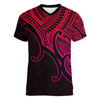Aotearoa Polynesian Women V Neck T Shirt with Maori Koru Pink - Wonder Print Shop