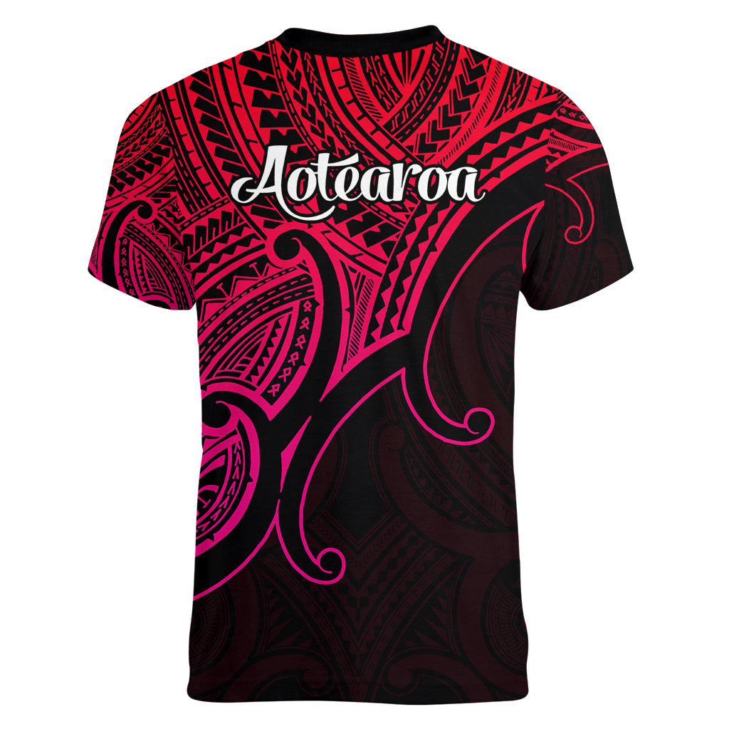 Aotearoa Polynesian Women V Neck T Shirt with Maori Koru Pink - Wonder Print Shop