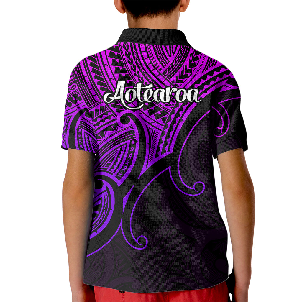 Aotearoa Polynesian Kid Polo Shirt with Maori Koru Purple - Wonder Print Shop