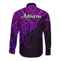 Aotearoa Polynesian Long Sleeve Button Shirt with Maori Koru Purple - Wonder Print Shop