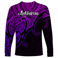 Aotearoa Polynesian Long Sleeve Shirt with Maori Koru Purple - Wonder Print Shop