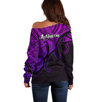 Aotearoa Polynesian Off Shoulder Sweater with Maori Koru Purple - Wonder Print Shop