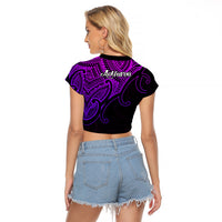 Aotearoa Polynesian Raglan Cropped T Shirt with Maori Koru Purple - Wonder Print Shop