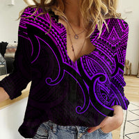 Aotearoa Polynesian Women Casual Shirt with Maori Koru Purple - Wonder Print Shop