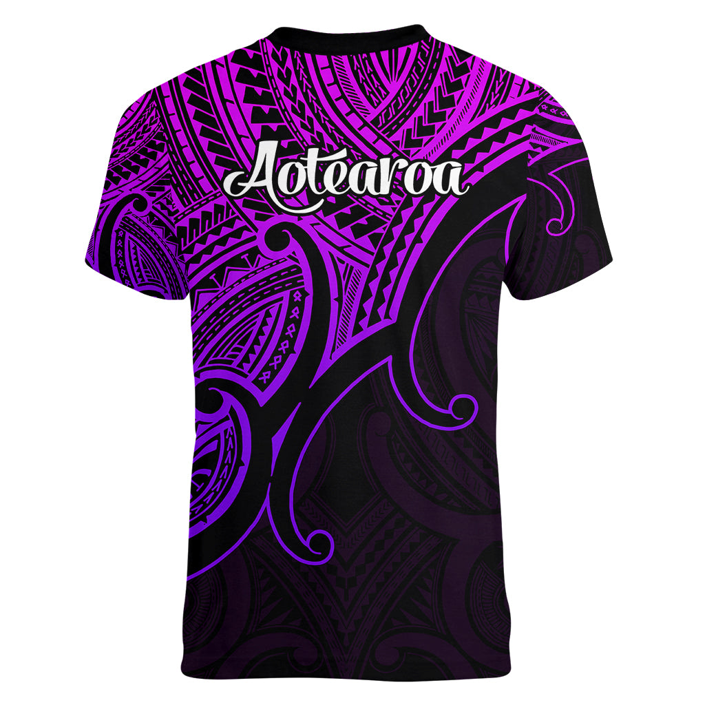 Aotearoa Polynesian Women V Neck T Shirt with Maori Koru Purple - Wonder Print Shop