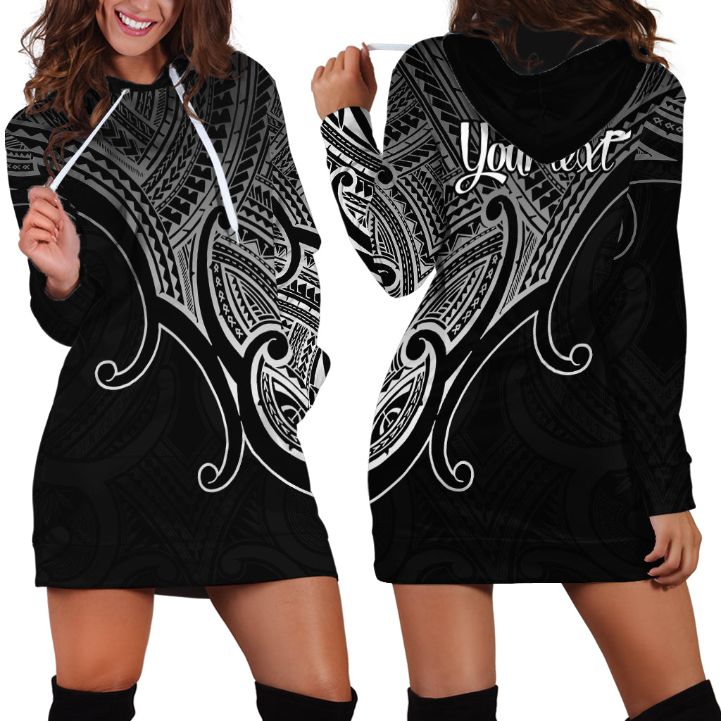 Custom Aotearoa Polynesian Hoodie Dress with Maori Koru Black - Wonder Print Shop