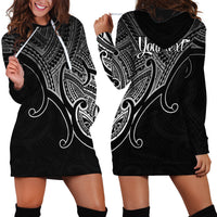 Custom Aotearoa Polynesian Hoodie Dress with Maori Koru Black - Wonder Print Shop