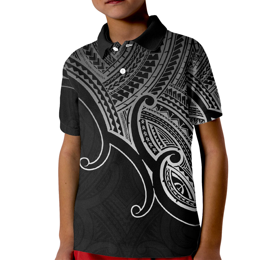 Custom Aotearoa Polynesian Kid Polo Shirt with Maori Koru Black - Wonder Print Shop